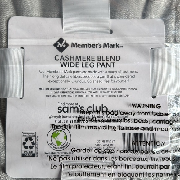 NIP Member's Mark Gray Cashmere Blend Wide Leg Lounge Pants Size XXL - Picture 9 of 9